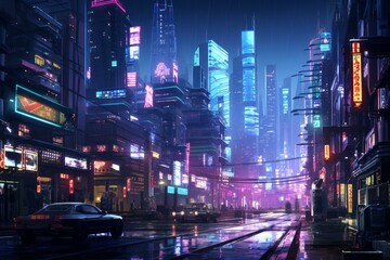 Vivid Neon city cyberpunk. Urban asian tourist. Generate Ai