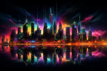 Vibrant Neon city cyberpunk skyline. Asia chinese. Generate Ai