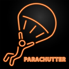 Parachutist neon sign, modern glowing banner design, colorful modern design trend on black background. Vector illustration.