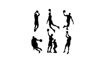 Fototapeta na wymiar set silhouettes basketball player, basketball player icon, basketball player symbol,