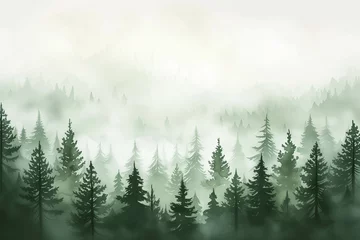 Foto auf Leinwand Beautiful nature watercolor picture of pine trees. © Gun