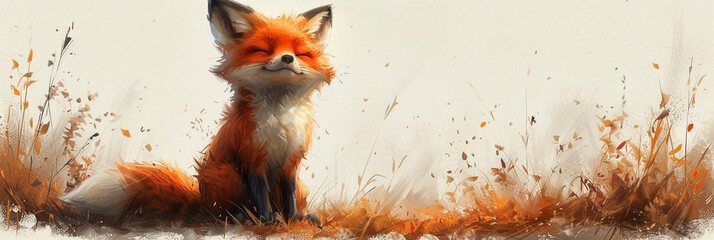 Fox cute animal watercolor painting