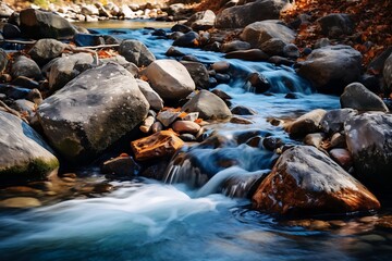 Obraz premium Mountain stream flowing through the forest. Natural background