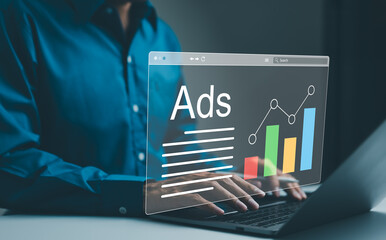 Ad on website and social media, banner ads on internet, Digital marketing concept. Marketer...