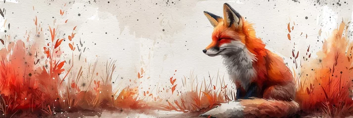 Tuinposter Fox cute animal watercolor painting © feydesign