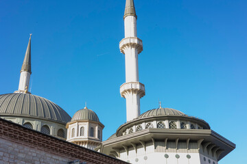 Obraz premium Taksim Square, Istanbul, Turkey. Monuments, mosques, trams and pigeons