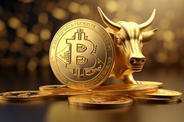 Cryptocurrency Bitcoin coin with bull