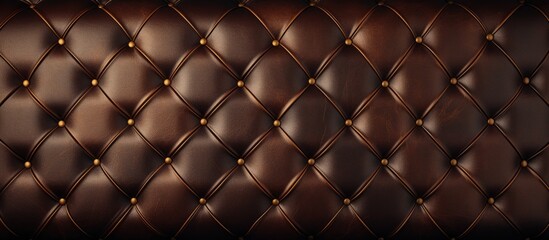A detailed view of a vintage-style brown leather couch, showcasing the intricate texture and design of the upholstery. The combination of leather and fabric materials adds depth and character to the