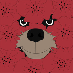 Dog face in Summer Flowers. Creative art with Animal and Floral pattern. Vector illustration can used t-shirt print card cover. EPS 10 Editable stroke.