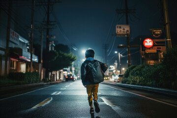 男, 男の子, 夜, 走る男の子, 後ろ姿, 男の子の後ろ姿, 夜道, man, boy, night, running boy, back view, back view of boy, night street - Powered by Adobe