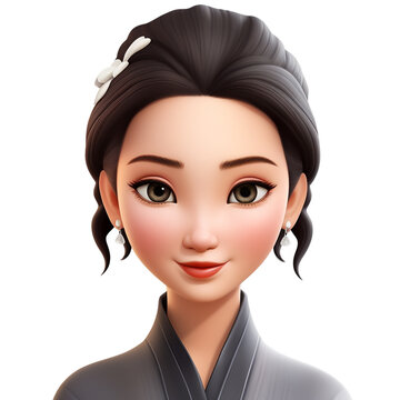 Memoji, beautiful smiling Chinese woman сreated with Generative Ai