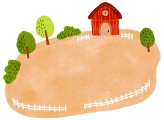 Spring rural landscape. Suburban traditional  house. Family home.