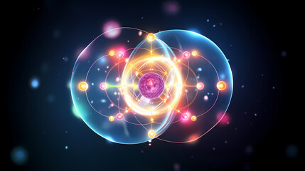 Obraz premium The nucleus is the small, dense region in the center of an atom made up of protons and neutrons