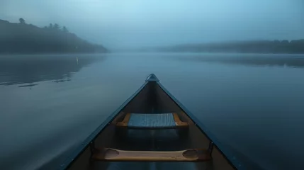 Foto op Plexiglas Bow of a canoe in the morning on a misty lake in Ontario, Canada.  © Emil
