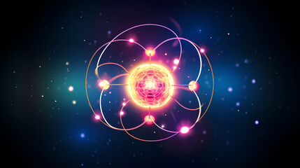 Obraz premium The nucleus is the small, dense region in the center of an atom made up of protons and neutrons