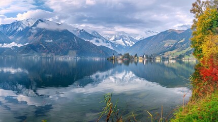 Impressively beautiful Fairy-tale mountain lake in Austrian Alps. Breathtaking Scene. Panoramic view of beautiful mountain landscape in Alps with Zeller Lake in Zell am See, Salzburger Land, Austria