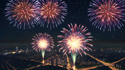 Dazzling City Fireworks Display at Night. generative AI