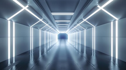 Fototapeta premium Blue white background, 3D room, light, abstract space technology, tunnel stage floor Futuristic Empty White 3D 