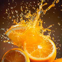 Fresh Citrus Explosion, Orange Juice Splash Macro Photography