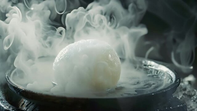 Bake mochi rice cakes on a charcoal grill. Moji expanded with smoke studio light