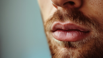 Obraz premium Close-up of man's lips and facial hair.