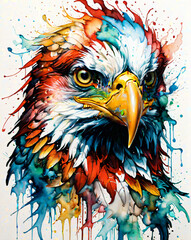 Stolz des Adlers - Ein lebhaftes Porträt eines Adlers, eingefangen in einem Farbenmeer, das Stärke und Freiheit symbolisiert. - obrazy, fototapety, plakaty