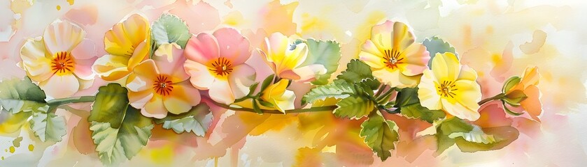 Obraz na płótnie Canvas Watercolor Painting of Primrose Flowers on Abstract Background, To provide a visually appealing and detailed illustration of primrose flowers for