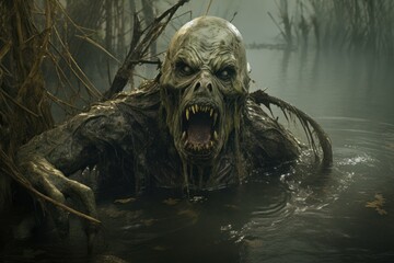 Monstrous Nightmare creature swamp. Evil dead. Generate Ai