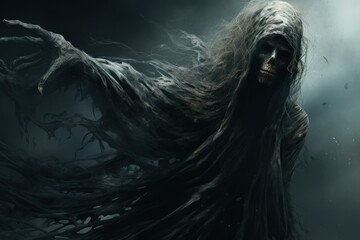 Spectral Nightmarish wraith. Religion cross ghost. Generate Ai - obrazy, fototapety, plakaty