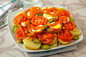 Potato salad with romesco sauce.