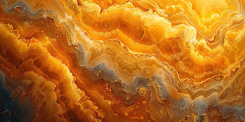Radiant golden agate slice, with intricate layers and textures, resembling an aerial view of a...