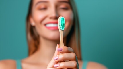 Woman holding toothbrush in hand