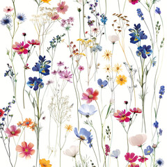 Light and Airy Vibrant Wildflowers Cluster Wallpaper with Natural Flower Design
