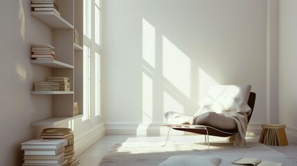 Minimalist Bedroom Relaxing Reading Nook AI Generated