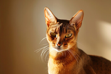 An Abyssinian cat gracefully isolated against a luminous backdrop