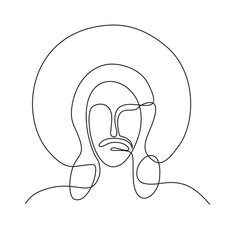 Continuous one line drawing of Jesus Christ. Head of Jesus Christ. Linear background. Isolated image of a hand drawn outline on a white background. Vector illustration