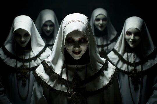 Macabre Nun creepy evil portrait. Ghost sister. Generate Ai