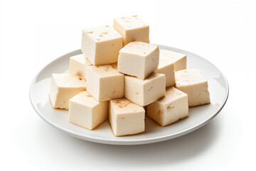 tofu in a plate isolated white background - 754845522