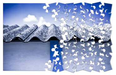 Asbestos removal  - Solution concept with an old asbestos roof panels in jigsaw puzzle shape