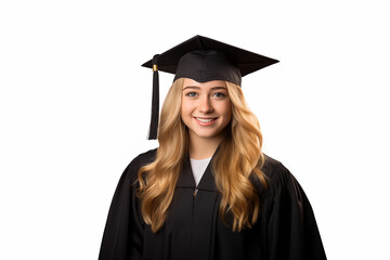 Young pretty blonde girl over isolated white background dressing university graduate clothes