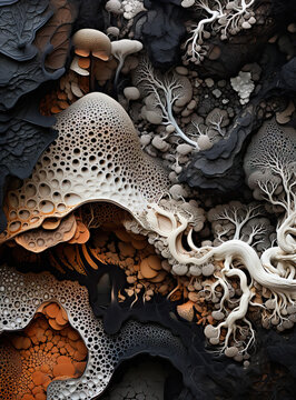 Close up of mushroom. Microcosm of mold. AI generated