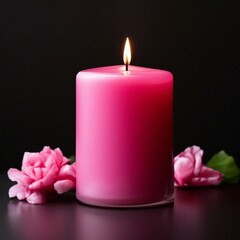 pink candle and rose petals