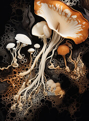 Close up of mushroom. Microcosm of mold. AI generated - 754846335