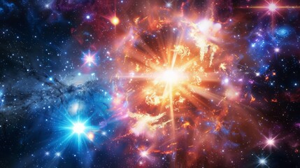 Bright and beautiful gamma ray burst in space. Universe and Space concept. - obrazy, fototapety, plakaty