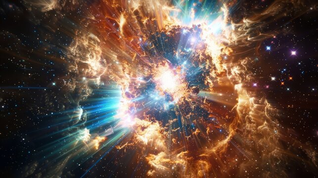 Bright and beautiful gamma ray burst in space. Universe concept.