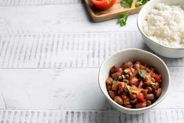  Vegetarian dish of stewed pink beans and tomatoes. A delicious bean dish served 