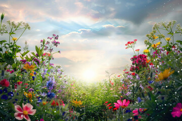 A vibrant image of a colorful floral border surrounding a large open space