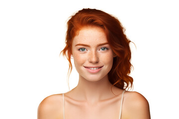 Young pretty Redhead girl  on isolated chroma key background