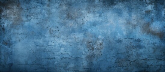 A weathered blue cement wall stands prominently against a deep black backdrop, creating a striking contrast in textures and colors.
