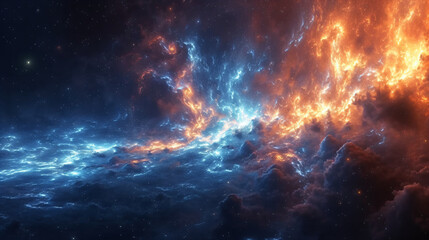 Fototapeta premium Dramatic scene where fiery and icy elements meet in a space.